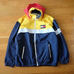 Tommy Jeans Reversible Archive Chicago Colorblock Hooded Windbreaker Jacket XL